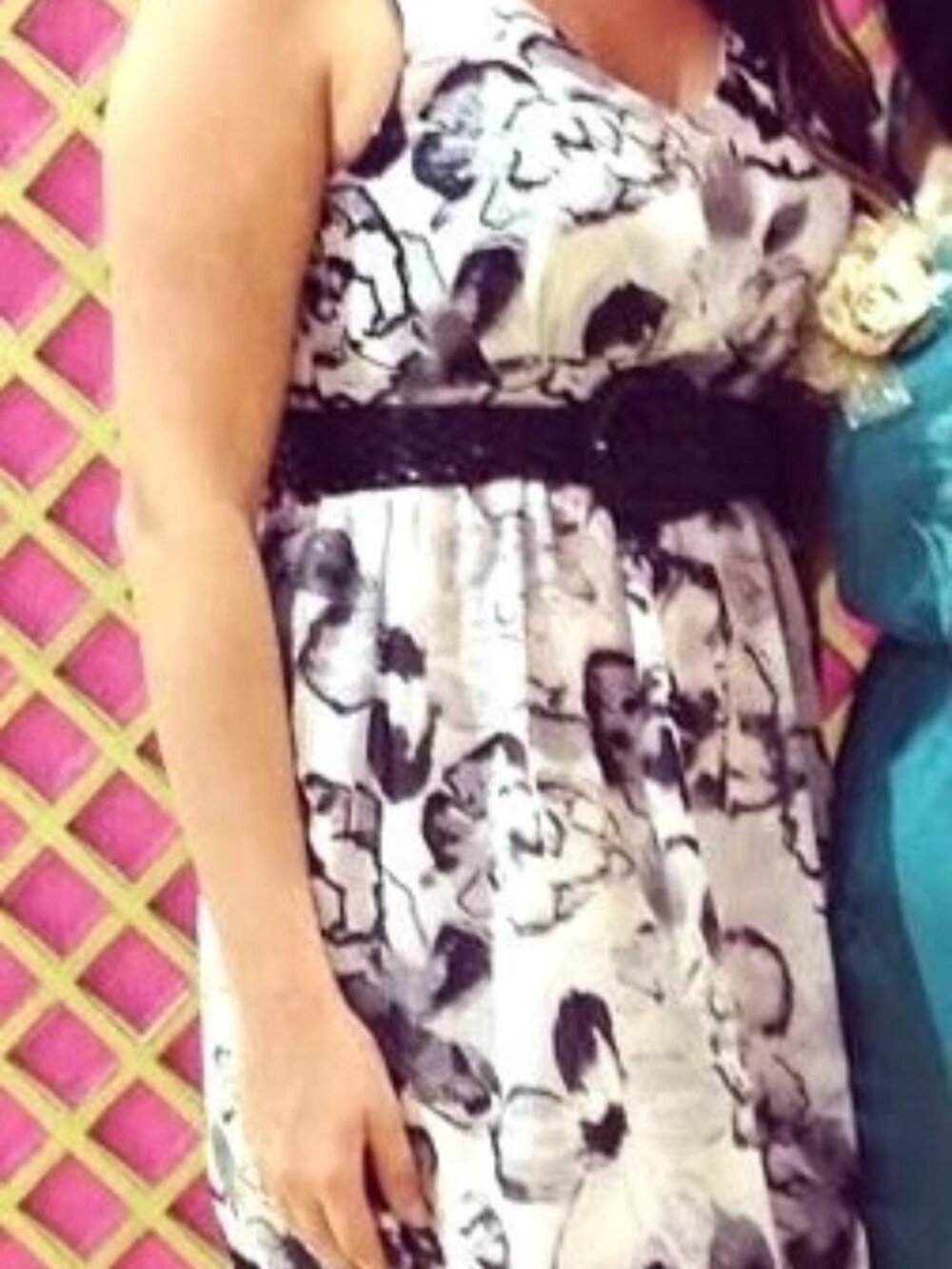 Women's Floral Dress - Black & White - Small
